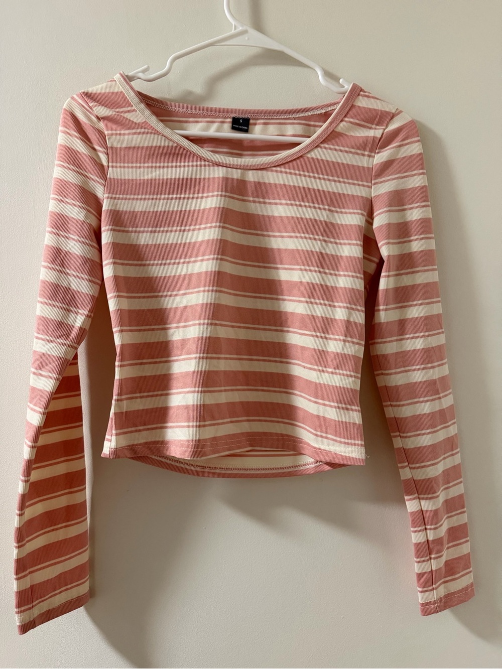 Striped Pink & Cream Long-Sleeve Scoop Neck Top